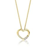 OROVI Damen Goldschmuck, Gold Kette mit Herzanhänger und Diamanten 0.05 ct, Collier 9 Karat (375) Gelbgold 45 cm …