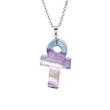 Edelstein Anhänger, Verstellbare Kette, Modische Halskette Mit Natürlichem Edelstein-Kristall, Ankh-Kreuz-Anhänger, Energieschmuck Für Männer Und Frauen, Fluorit