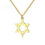 Yifnny Davidstern Hexagramm Anhänger Halskette 18K Vergoldet Seilkette Edelstahl Schmuck für Frauen und Männer (Gold)