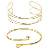 CANRNYACBZ 2 Stück Oberarmreif Gold Bracelet Damen Minimalistisches Armreif Oberarm Verstellbar Geschichteter Armreifen Armschmuck Armspange Coil Armband Set Zarter Geschenk für Mädchen Frauen