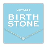 happymaker - Halskette Damen Silber 925, vergoldete Silberkette mit Geburtsstein Oktober weisser Opal, Edelstein für Sternzeichen Waage, handgefertigt und größenverstellbar, Geschenkverpackung