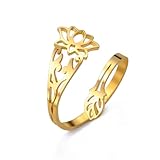 Dreamtimes Lotus Blume Ringe für Frauen Edelstahl Vintage Yoga Schmuck Ermutigung Elegant Boho Einstellbare spirituelle Ring Mutter Bague Geschenk (Gold)