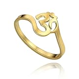 SIPURIS Lotus Om Ohm Aum Symbol Ring Yoga Om Entspannungsring Versprechen Ringe Blume des Lebens filigraner Band Fingerring Spiritueller Schmuck Geschenke für Damen Herren (10/Om-Gold)