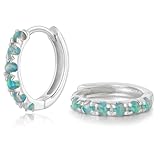 SILBERTALE Damen Opal Creolen Ohrringe Silber 925 Mit Grün Opal Kleinen Creolen Nickelfreie Ohrringe 10mm