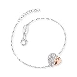 Engelsrufer Damen Armband aus Sterling Silber mit Herzflügel Anhänger, Bicolor, Zirkonia Steine, längenverstellbar (17–20 cm), nickelfrei, Allergiker freundlich