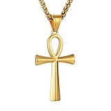 HZMAN Herren Edelstahl koptischen Ankh Kreuz Halskette Retro religiösen ägyptischen Kreuz Anhänger Halskette Schmuck Geschenk (Gold)