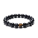 KIM JOHANSON® Herren Naturstein Armband *Chakra* mit Onyx, Jaspis & Lavastein I Perlenarmband mit echten 8mm Edelsteinen I Elastisches Kugelarmband I Handgemacht I Wasserfest | Inkl. Schmuckbeutel