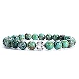 MetJakt Natürliche 8 mm Edelsteine Heilung Crystal Stretch Perlen Armband Armreif mit 925 Sterling Silber Double Happiness Anhänger (Afrikanischer Türkis AAA+)
