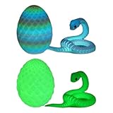 ELYIQI 2 Stück 3D Gedruckte Schlangen Spielzeug, 3D Schlange, Nachleuchtend in Regenbogen und Grün, 30 cm 3D Schlange und 8,5 cm Schlangenei, für Kinder, Sammler und Dekoration