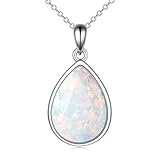 POPLYKE 925 Sterling Silber Opal-Halskette für Frauen - Teardrop-Schmuck Natürlicher Anhänger - Geschenke für Mädchen