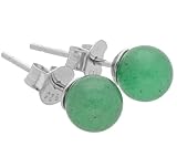 Edelstein Ohrstecker in 925er Silber | Kugel/Perle 6 mm Durchmesser | Ohrringe mit Verschluss (Aventurin, grün)