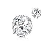 Alstiva April Geburtsstein Charm 925 Sterling Silber 5A Zirkonia Anhänger für Europäische Armbänder Halsketten - Schmuck Geschenk für Damen Frauen