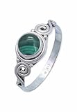 mantraroma Damen Ring 925 Silber Malachit Edelstein grün ausgefallen verspielt