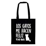 Miss Miserable Tote Bag mit Botschaft Katzen machen mich glücklich Sie nicht so sehr, Schwarz mit weißen Buchstaben, Modisch