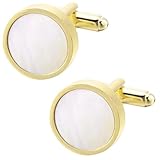 Jonwo Perlmutt 4.5cm Krawattennadeln und Manschettenknöpfe für Herren Silber Gold Cufflinks Tie Clip Hochzeit Hemd Party Geburtstag Jubiläum Kleid (Runde Vergoldet Manschettenknöpfe)