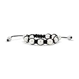 Bling Jewelry Weißes Barock Süßwasser Zuchtperlen Shamballa-inspiriertes Armband für Frauen Schwarze Kordel Verstellbar