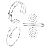 TELAIN Oberarmreif Silber Set Oberarmreif Armreif mit 3 Silbernen Armreifen,Verstellbar und Minimalistisch,Boho Armreif Silber 925 Damen,Wickelarmband Damen（Stil 6）