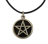 Eurofusioni Pentacle Wicca Stern Anhänger schwarz versilbert mit Halskette – Schutzamulett – Symbol der fünf Elemente – handgefertigter Schmuck – Durchmesser 2,5 cm, Emaille