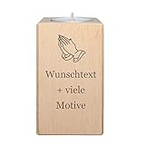 Trauerlicht - Teelichthalter aus Holz personalisiert mit Name und Motiv - Trauerkerze mit Trauerspruch, Kerzenständer, Kerzenhalter als Trauergeschenk, Trostspender, inklusive Teelicht - Kerze