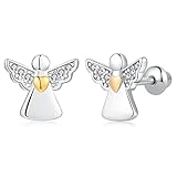 Mädchen Ohrringe 925 Sterling Silber Post Hypoallergene Schraubverschluss mit Sicherheit ohrstecker versch Ohrringe für Kinder Mädchen Damen Schmuck (Schutzengel)