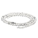 Lebensquelle Plus Edelstein Kugelkette + 925 Silber Verschluss | Ø 4mm Kugeln Karabinerverschluss 45cm lang | Hochwertige Kette (Magnesit)
