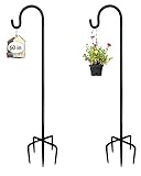 ADTSADDTO Schäferhaken-Aufhängehaken, 2 Stück, 152 cm, verstellbare Höhe, mit 5 Zinken, Metall-Haken für Gartenleuchten, Laternen, Pflanzkörbe, 3-teilige Nähte