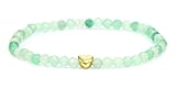 LAKADA Echtes Grüner Aventurin Edelstein Armband mit facettierten 4mm Perlen und Edelstahlherz Heilstein Schutzstein Edelsteinarmband Glücksbringer Talisman Geschenk (Gr. Avent., 18CM)