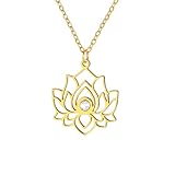 Dreamtimes Lotus Blume Charme Halskette für Frauen Yoga Lotus Schutz Anhänger Halskette Edelstahl Inspirational Yoga Healing Unalome Symbol Amulett Buddha Yoga Schmuck (Gold)