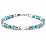 CASSIECA Boho Natürliches Steine Armband für Frauen - 316L Edelstahl Herz mit Tigerauge Türkis, Einstellbare Damen Schmuck - Weihnachten Geburtstag Geschenke mit Geschenk-Box