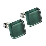 Kleine Ohrstecker mit Stein in dunkelgrün • Flache Upcycling Ohrringe • Nickelfreie Stecker aus Edelstahl • Nachhaltiger Schmuck • 10mm x 10mm x 3mm