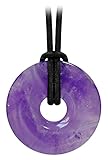 Kaltner Präsente Edelstein Halskette mit Anhänger/Amethyst Violett/Lederband mit Donut Anhänger/Hochwertiger Edelsteinanhänger mit Lederkette/Ø Edelsteindonut 30 mm