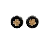 Edelstahl Ohrstecker Kleeblatt Holz in schwarz, Holzohrringe, Stecker, 14 mm, Fassung aus Metall, rund, Handmade, Klee