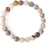 OEIOTEI Naturstein Armband Armbander fur Frauen Glück Edelstein Armband Heilsteine Armband für Damen Chakra Yoga Armband 8mm Edelstein Dehnbar Glücks Armbänder Heilsteine (Bambusblattachat-Armband)