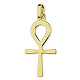 CLEVER SCHMUCK Goldener Anhänger Ägyptisches Kreuz 25 mm ANCH schlichte Form glänzend 333 GOLD 8 KARAT im Schmucketui