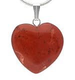 Lebensquelle Plus Herzanhänger aus echtem Edelstein 2x2 cm | Anhänger Herz mit silberfarbener Öse (Jaspis, rot)