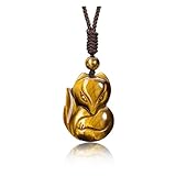 JSDDE Fuchs Kette, Fuchs Anhänger Halskette, Amulett Edelsteine Anhänger, Heilsteine Kette, geflochten Glückskette, Reiki Heilung Glücksbringer Schmuck für Damen Herren (Tigerauge)