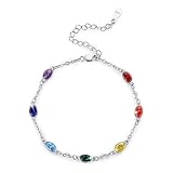 YEESIA Chakra-Armband für Damen, 925er Sterlingsilber, 7 Chakren, verstellbares Armband mit Zirkon, Strandschmuck-Geschenk für Frauen (oval)