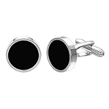 RunootPR Manschettenknöpfe Silber Personalisiert Manchettenknoepfe aus schwarzem Onyx Herren Hochzeit Geschäft Schmuck Geschenk mit Geschenkbox