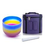 KVKA Quarz-Kristall-Klangschale Rianbow Farbe Drittes Auge Chakra A Note 20,3 cm mit Tragetasche