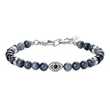 COAI Perlenarmband aus 6 mm Falkenauge mit Evil Eye Anhänger Edelstein Armband für Herren