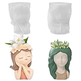 DECARETA 2 Stück 3D Silikonform Blumentopf Kopf Mädchen Gießformen Silikon Engel Blumenmädchen Beton Gießform Epoxidharz-Formen Sukkulenten Pflanzgefäße Formen Pflanzgefäße Blumentopf Handwerk