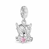 GNOCE Charm Anhänger Hochlandkuh umarmt Herz Geburtsstein Anhänger 925 Sterling Silber Charm Bead Fit Armband/Halskette Schmuck Geschenk für Frauen Mädchen (Oktober-Rosenquarz)
