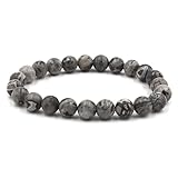 Homxi Perlenarmband Naturstein Damen Herren,Beads Armband Damen 8MM Perlen Achat Perlenarmband Herren Grau