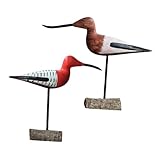 ARTSEWPLY 2 Stück Handgefertigte Holz Deko Vögel mit Langem Schnabel Nordische Handbemalte Meeresvogel Skulpturen Wetterfeste Küsten Tischdekoration für Wohnzimmer Büro und Garten
