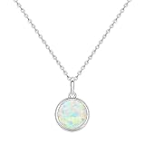 KristLand Moonlight Kette Damen Erstellt Weißer Opal Anhänger aus Sterlingsilber mit Anhänger kreisförmig Kreis Form Geschenk für Frauen/Mädchen/Hochzeiten/Party 16MM Weiß Opal