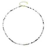 Baumachat Edelsteinkette mit facettierten 4mm Perlen - echte Natursteine - Länge verstellbar - Heilstein Schutzstein Edelstein Collier Glücksbringer Talisman Geschenk (Baumachat, 45, G)
