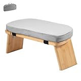 harupink Meditationsbank klappbar aus Bambus,Yoga Hocker mit Kissen,ergonomische Meditationshocker mit Samt Aufbewahrungstasche,rutschfest,Yoga Stuhl für spirituelle Momente im Alltag(Grau)
