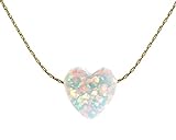 White Opal Heart Charm Necklace 14k Gold Filled Cable Wire Long 16 Inches + 2 Inch Extender