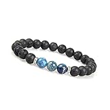 GD GOOD.designs Chakra Perlenarmband Blau für Herren - Naturstein Armband mit schwarzen Lava Perlen I Unisize Energiearmband Männer