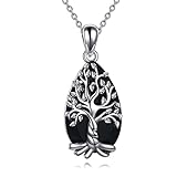 YFN Baum des Lebens Halskette Sterling Silber Schwarz Obsidian Anhänger Turmalin Kristall Heilung Schmuck Spirituellen Schutz Geschenke für Damen Mädchen
